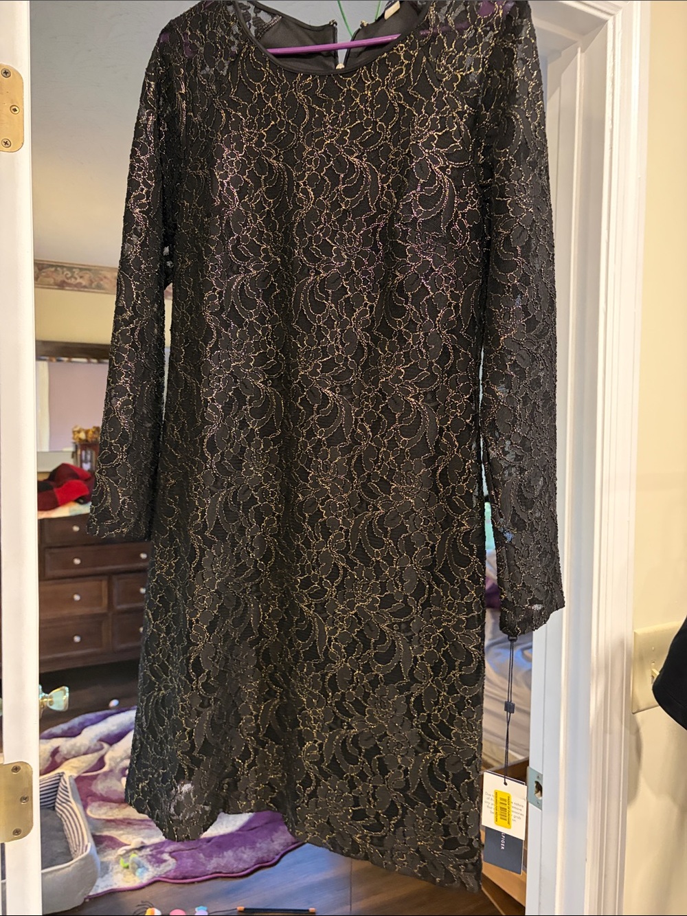 Tommy Hilfiger Black Lace Long-Sleeve Shift Dress